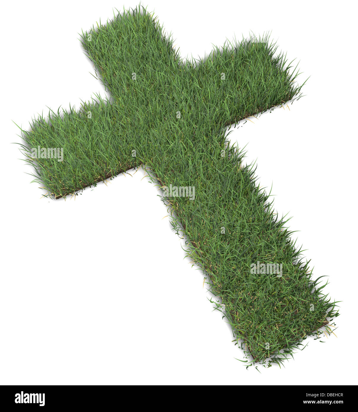 cross made from grass designed in 3d software isolated on white Stock ...