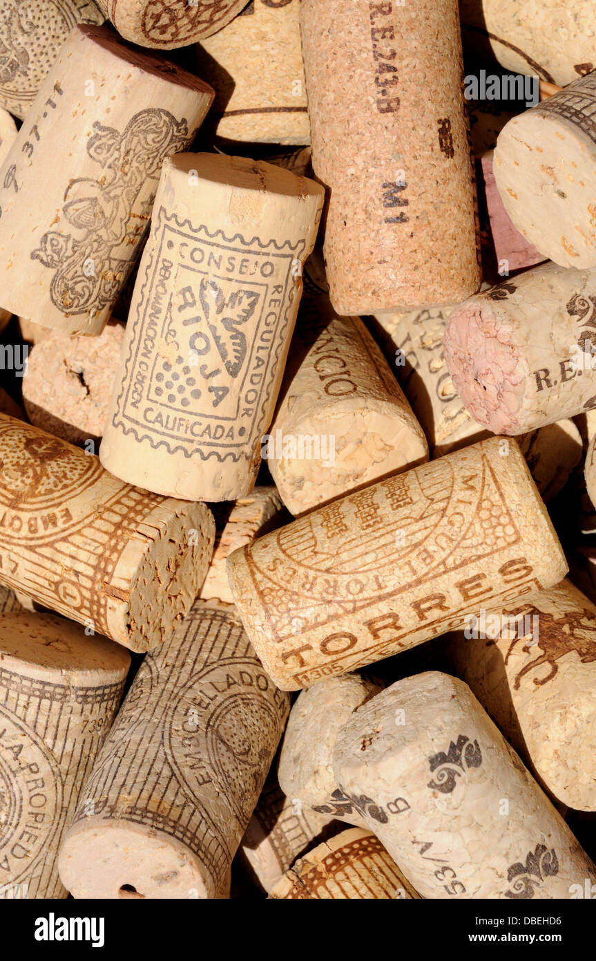 Collection of wine bottle corks, Andalusia, Spain, Western Europe. Stock Photo