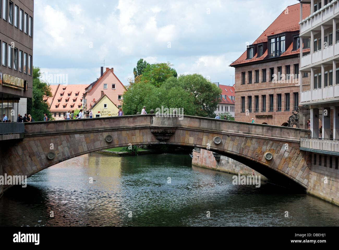 Bridge over the Pegnitz river, Nuremberg, Bavaria, Germany, Western Europe. Stock Photo