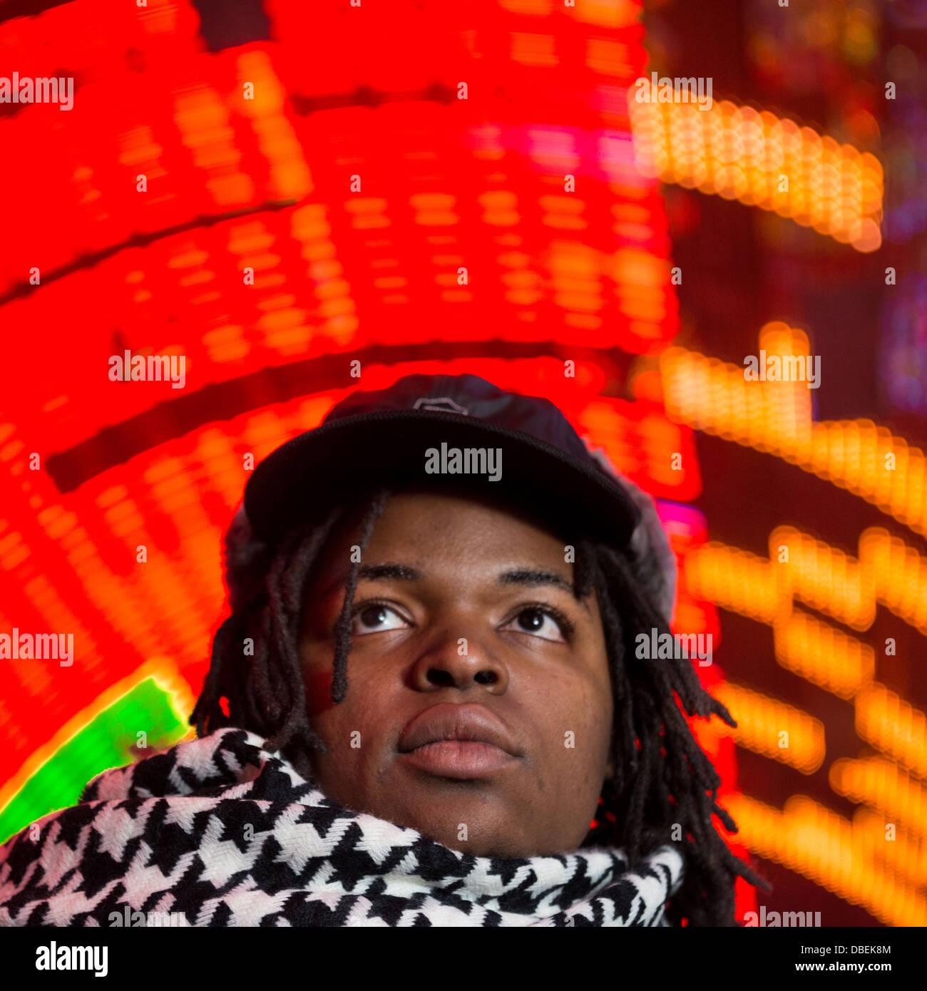 Student on the street in Nanjing at nighttime Stock Photo