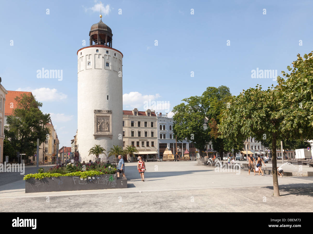 Marienplatz with Frauenturm / Dicke Turm, Goerlitz, Saxony, Germany Stock Photo