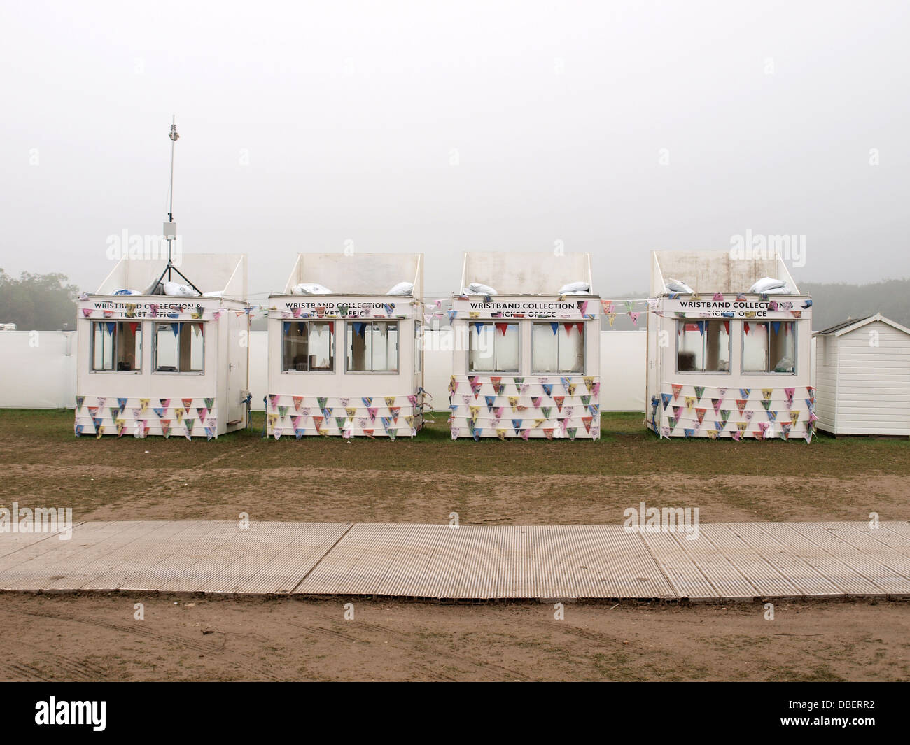 Abandoned ticket booths at a festival Stock Photo