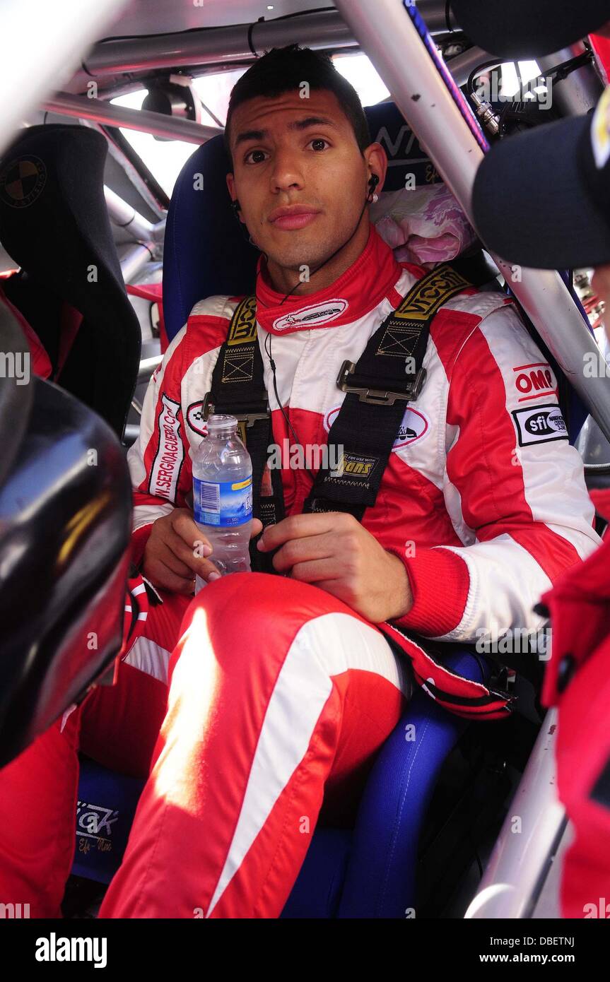 Sergio Aguero test drives a racing car at the Autodromo de La Plata circuit Buenos Aires 