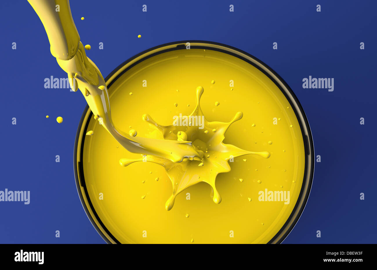 Closeup Of Spilled Yellow Paint Can Stock Photo - Download Image