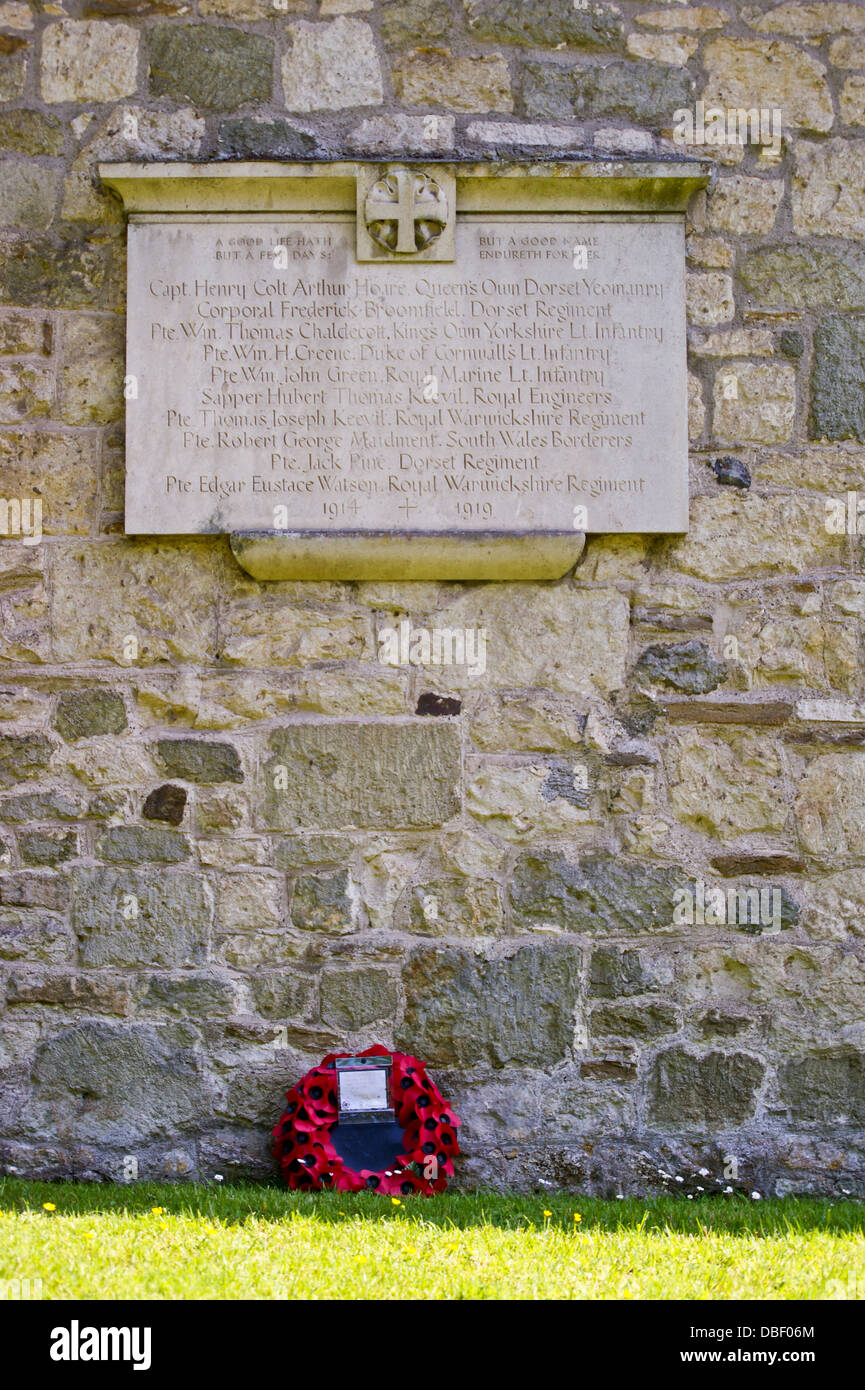 Great War memorial on the Spread Eagle Inn, Stourhead, Wiltshire, photographed from the public right of way Stock Photo