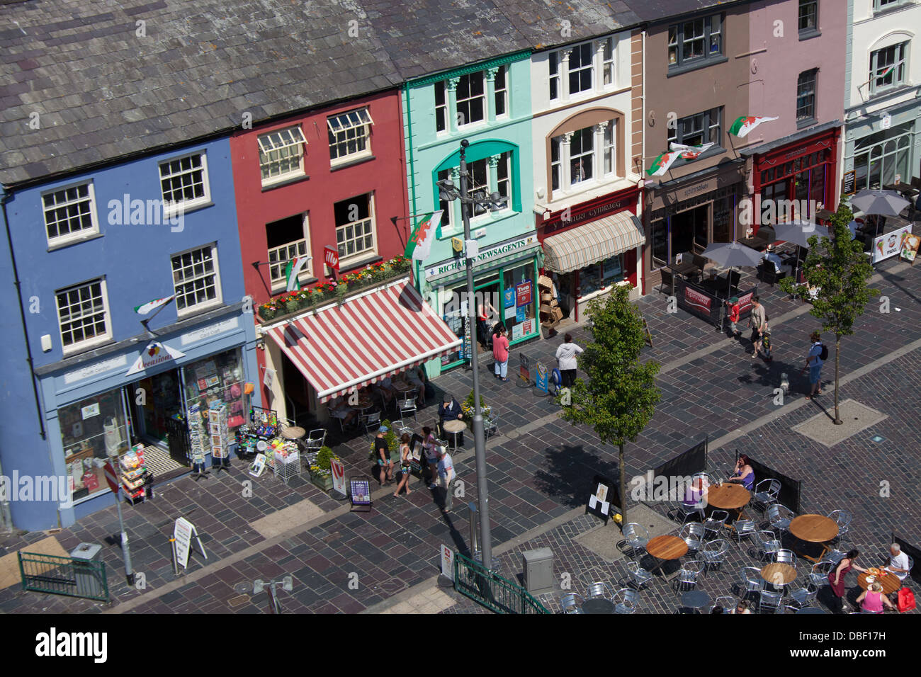 Town of Caernarfon, Wales. Picturesque colourful view of shops and