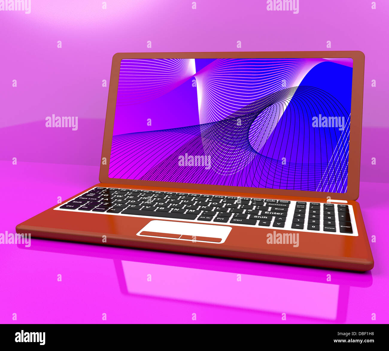Red Computer On Desk With Spiral Pattern Stock Photo - Alamy