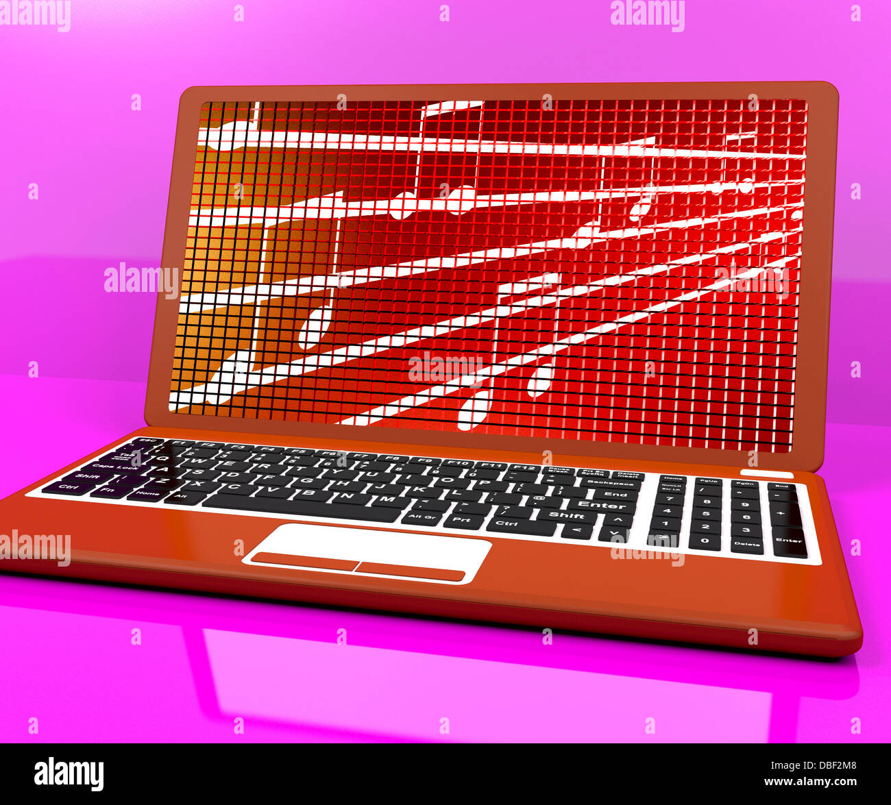 Music Symbols On Laptop Shows Online Radio Stock Photo