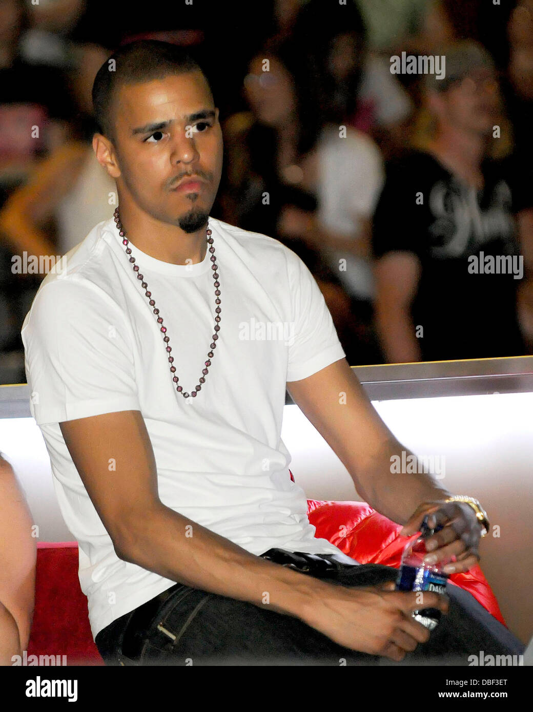 Rapper J.Cole aka Jermaine Lamarr Cole spotted in the audience at Rihanna's 'Loud Tour' concert