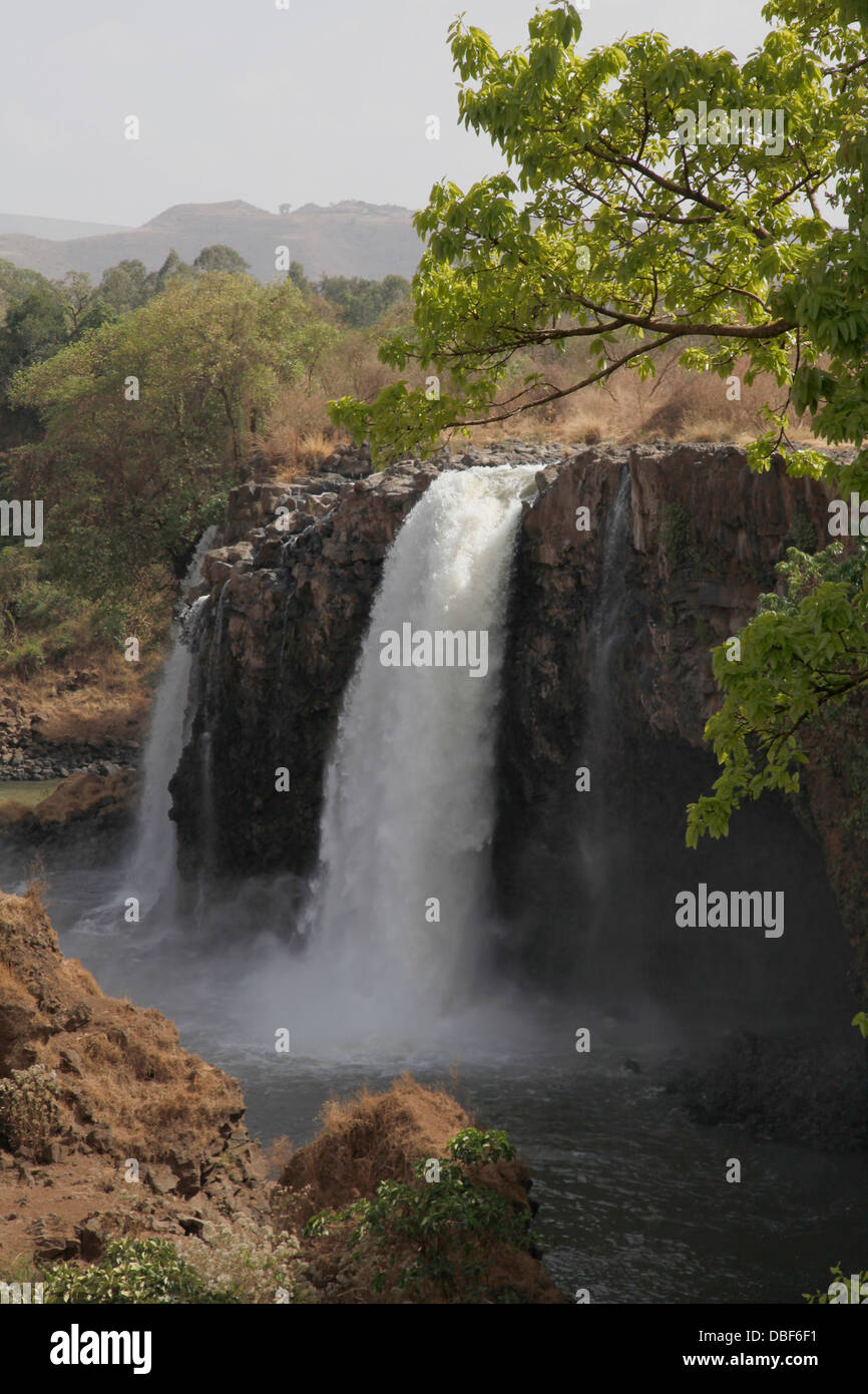 Views of a waterfall at the source of the Blue Nile in the mountains near the Rift Valley in Ethiopia Stock Photo