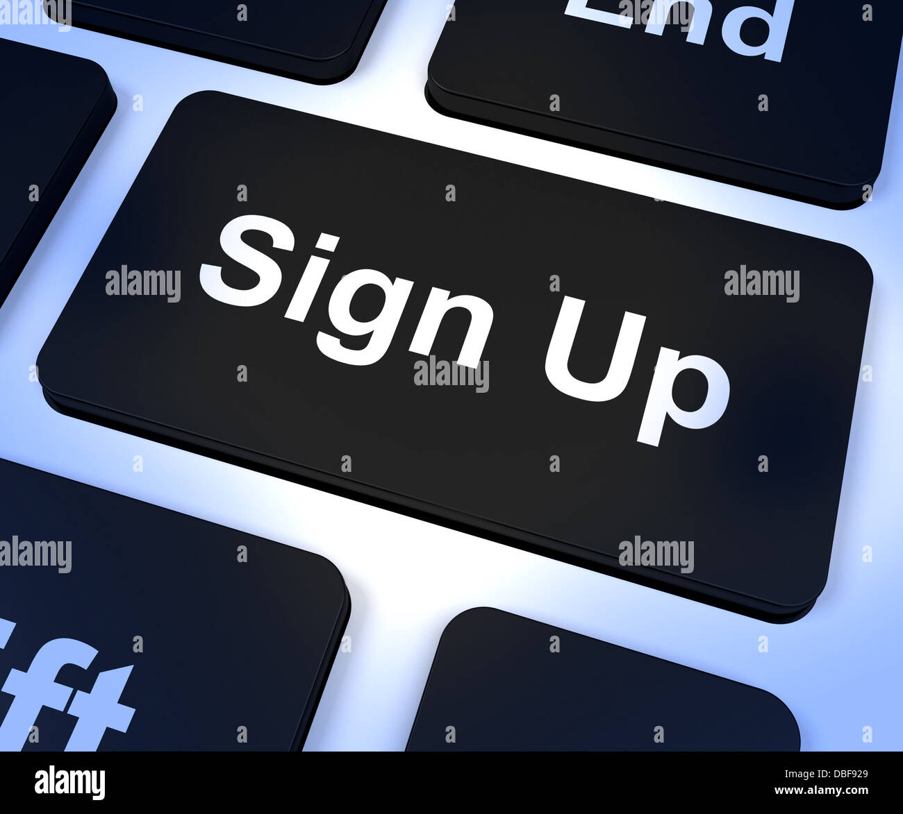 Sign Up Computer Key Showing Subscription And Registration Stock Photo