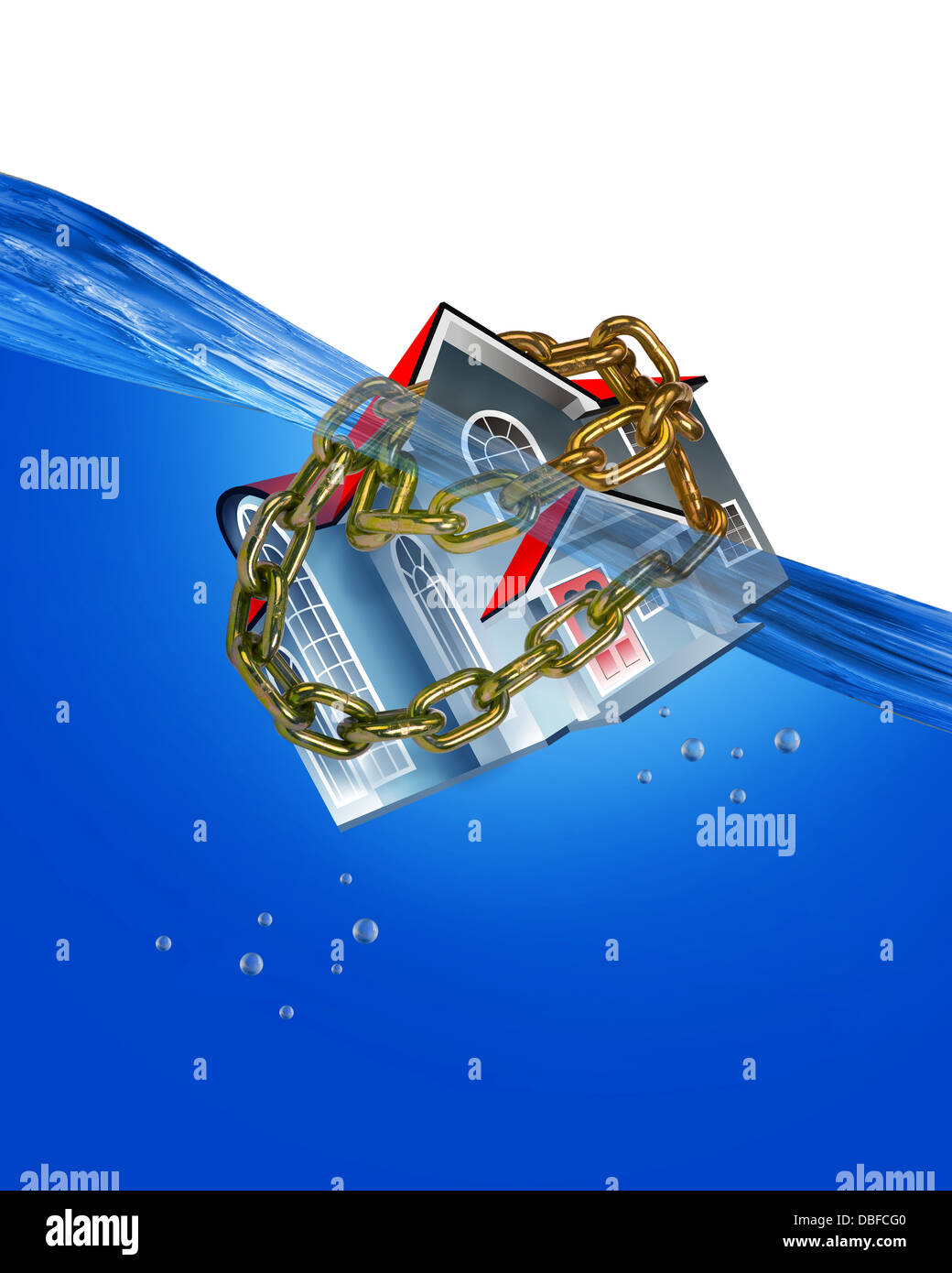 Home sinking in deep blue water Stock Photo Alamy