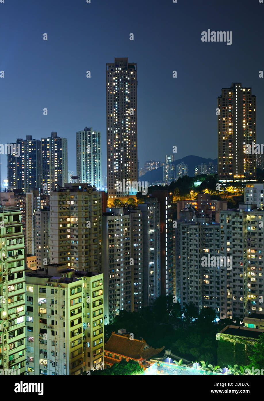 Hong Kong with crowded buildings at night Stock Photo - Alamy