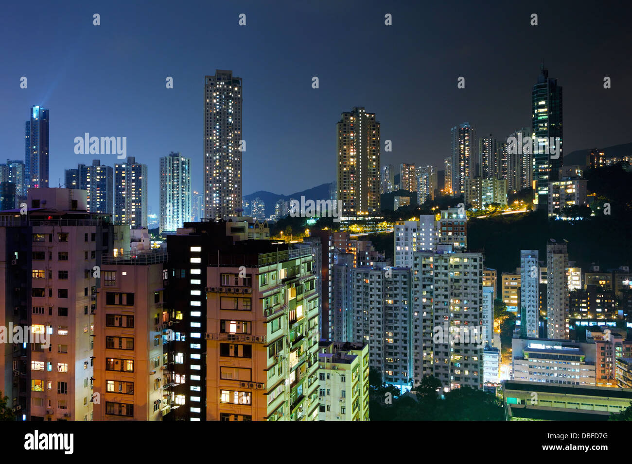 Hong Kong with crowded buildings at night Stock Photo - Alamy