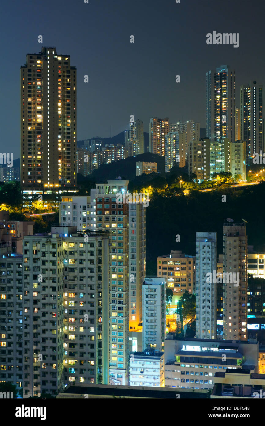 Hong Kong with crowded buildings at night Stock Photo - Alamy