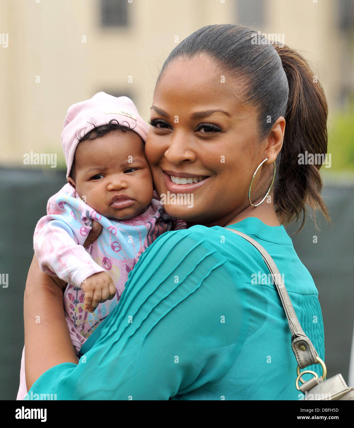 Laila Ali with her daughter Sydney 22nd Annual Time for Heroes Celebrity Picnic Sponsored By Disney to Benefit the Elizabeth Glaser Pediatric AIDS Foundation held at the Wadsworth Theater on the Veteran Administration Lawn Los Angeles, California - 12.06.11 Stock Photo