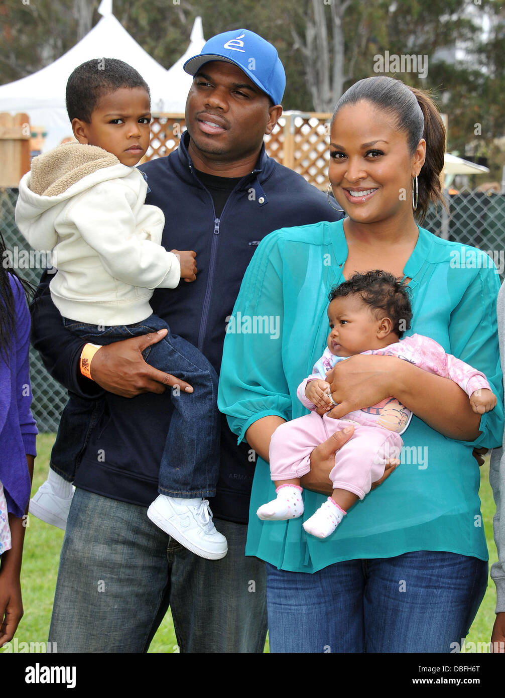 Laila Ali with her husband Curtis Conway, son Curtis and daughter Sydney 22nd Annual Time for Heroes Celebrity Picnic Sponsored By Disney to Benefit the Elizabeth Glaser Pediatric AIDS Foundation held at the Wadsworth Theater on the Veteran Administration Lawn Los Angeles, California - 12.06.11 Stock Photo