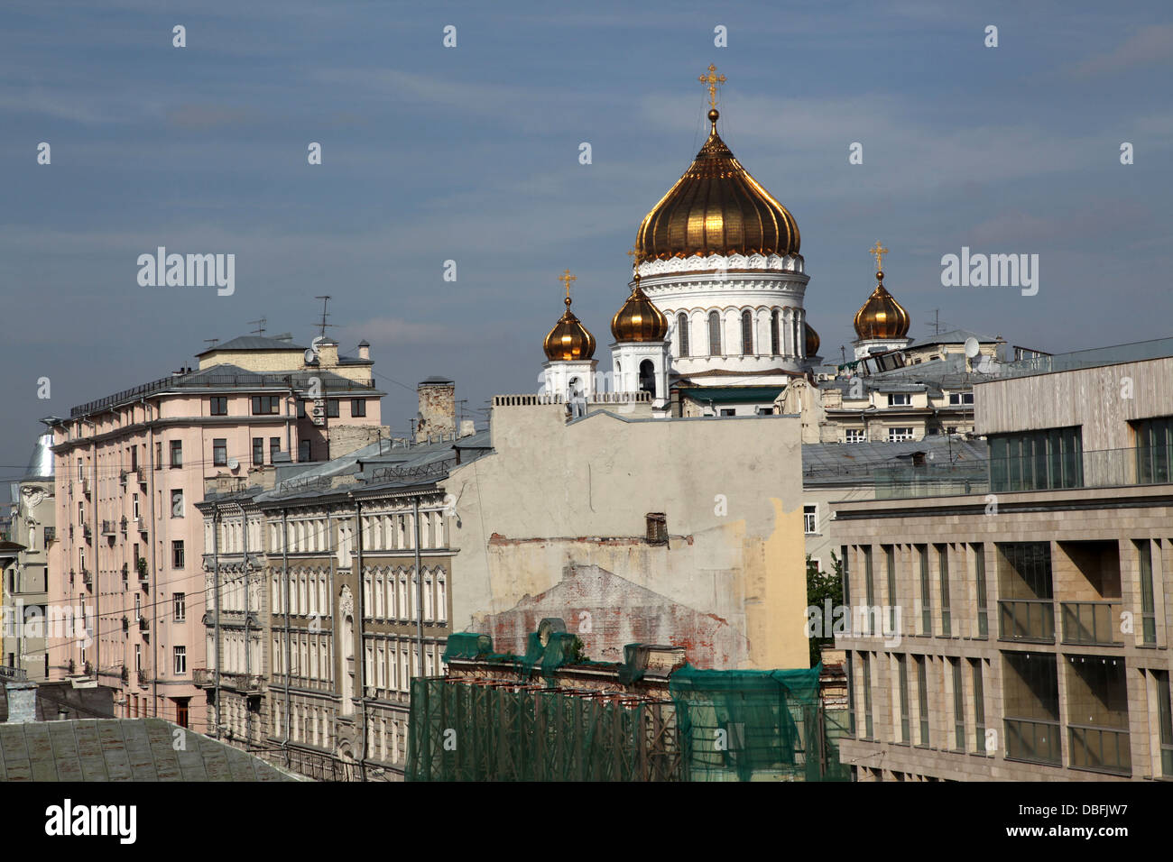 View of buildings in front of the Cathedral of Christ the Saviour, Moscow Stock Photo