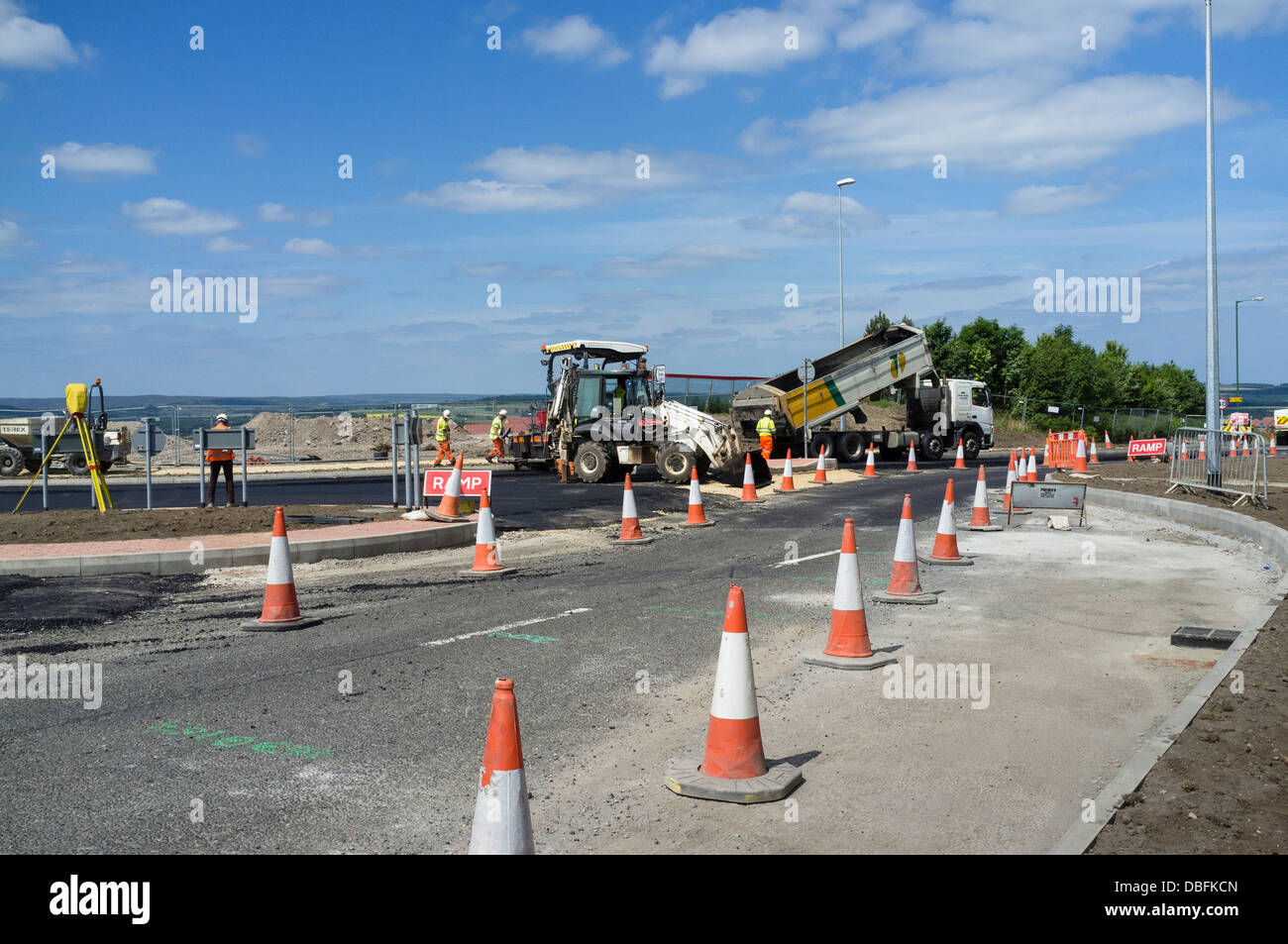 Roadworks, constructing a new roundabout. Stock Photo