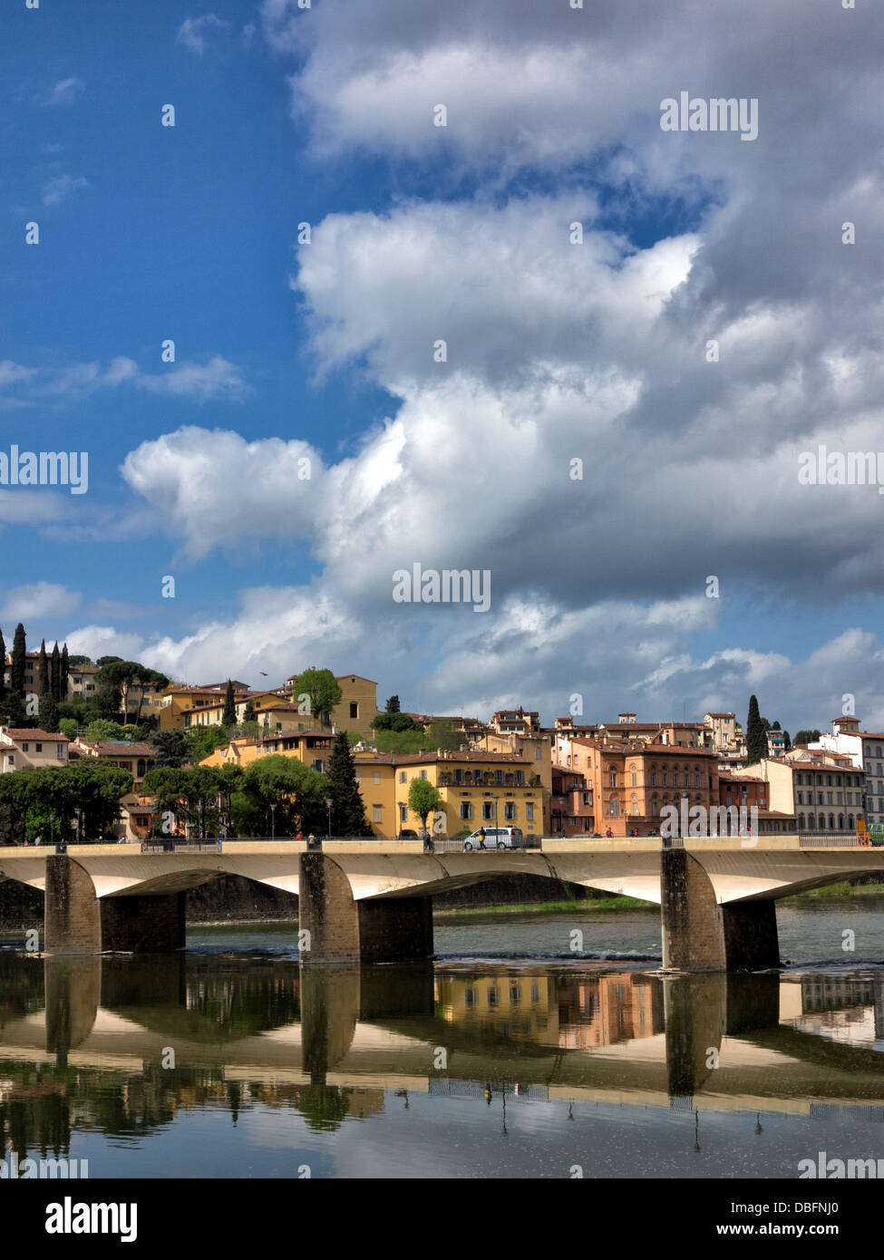 Scenic view of Arno River and bridges Florence Italy Stock Photo