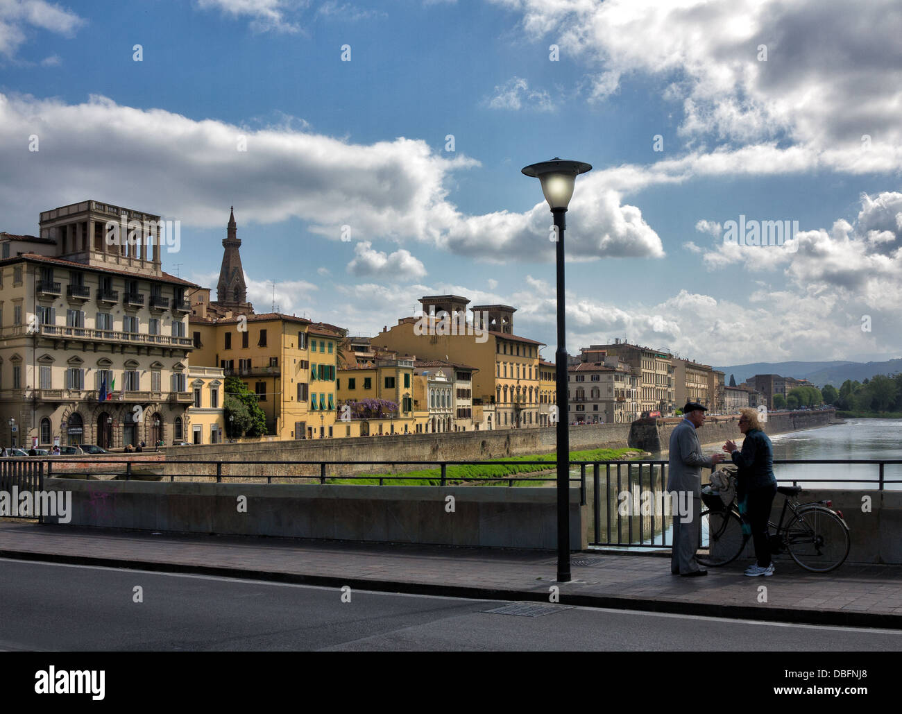 Scenic view of Arno River and bridges Florence Italy Stock Photo