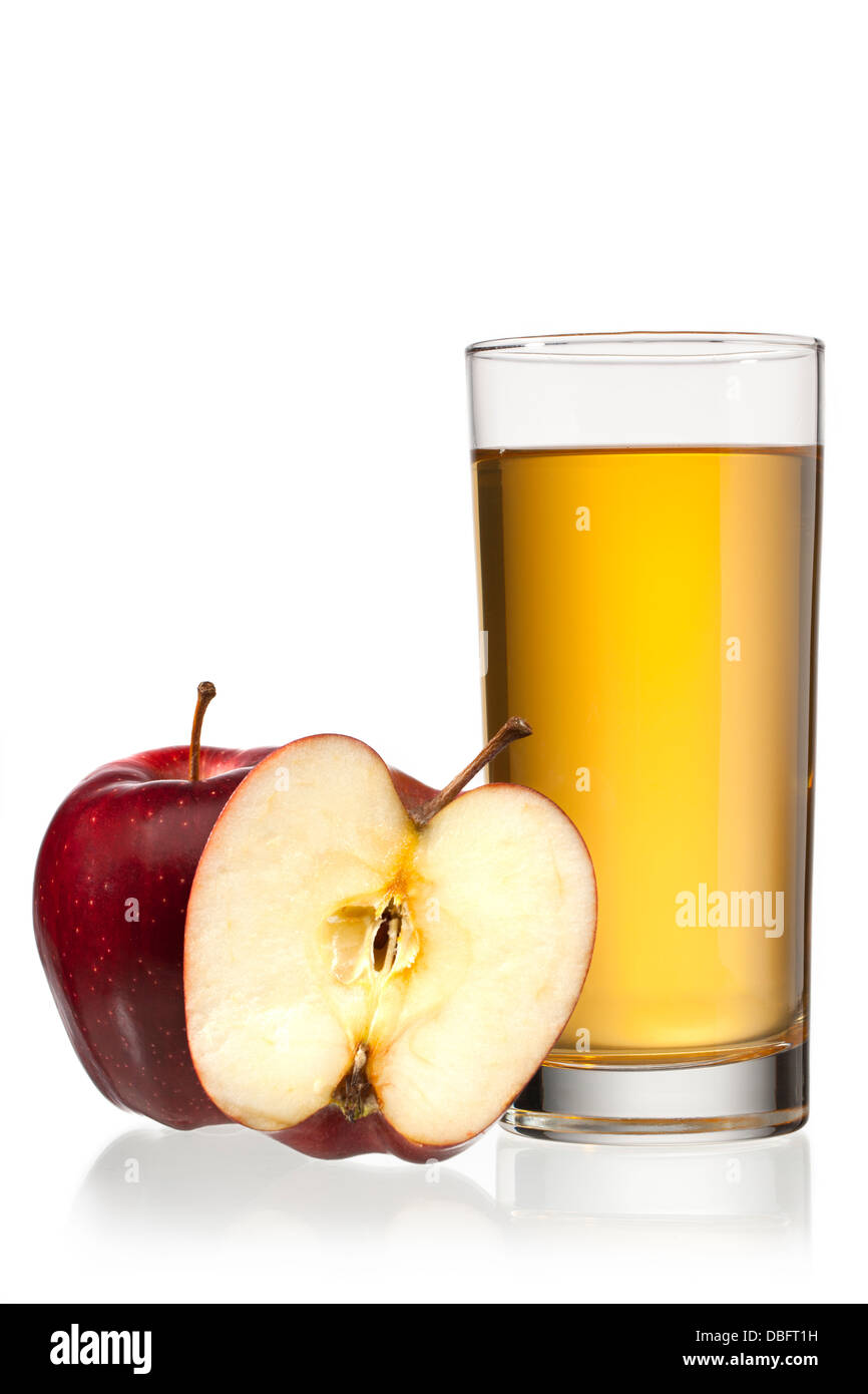 image of one and half apple with apple juice Stock Photo