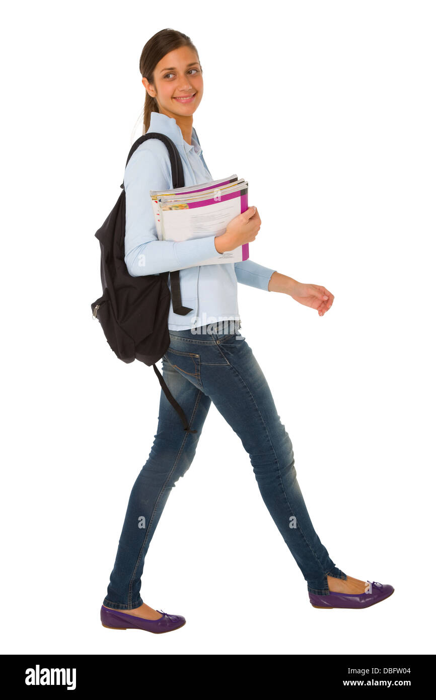 teenage girl with backpack and books Stock Photo - Alamy