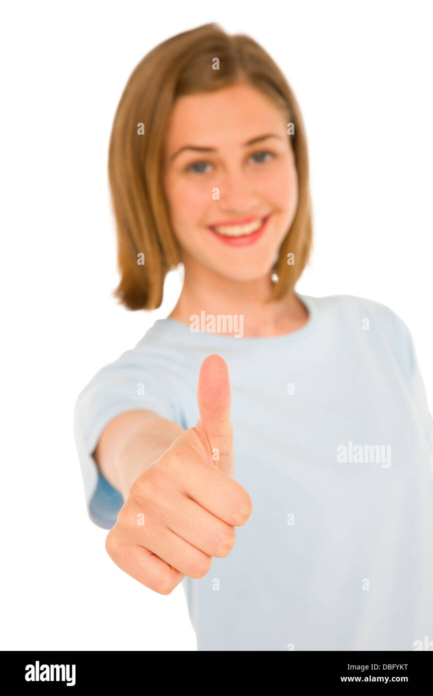 teenage girl with thumb up Stock Photo - Alamy