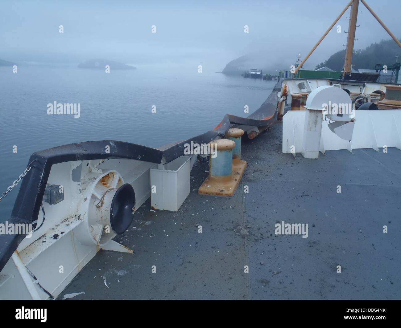A section of the Coast Guard Cutter Sycamore's port bow sustained
