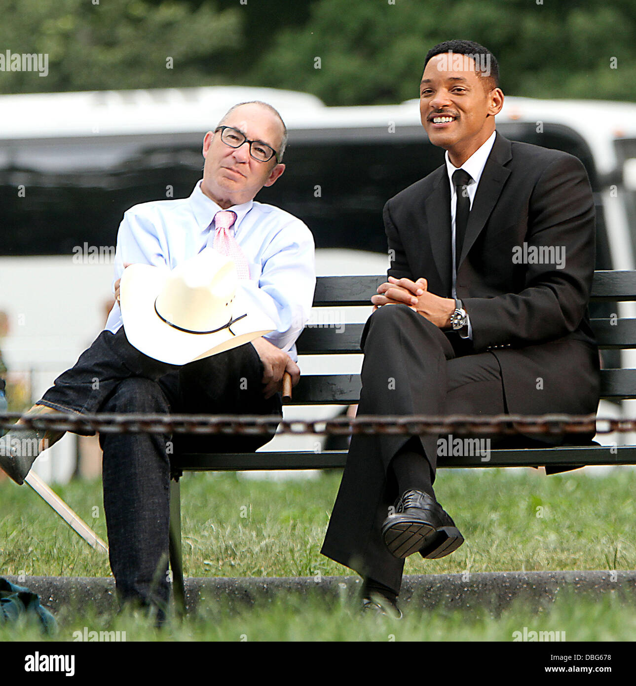 Director Barry Sonnenfeld and Will Smith  seen shooting on location for 'Men In Black 3' at Battery Park in New York City New York City, USA - 18.06.11 Stock Photo