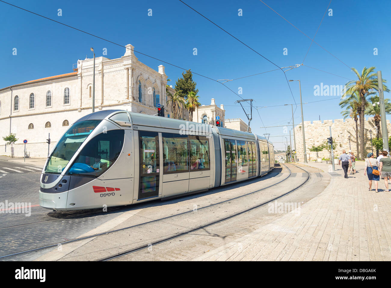 modern tram in central jerusalem in israel Stock Photo