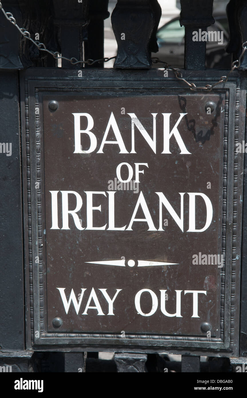 Sign with Bank of Ireland, Way Out. Dublin. Stock Photo