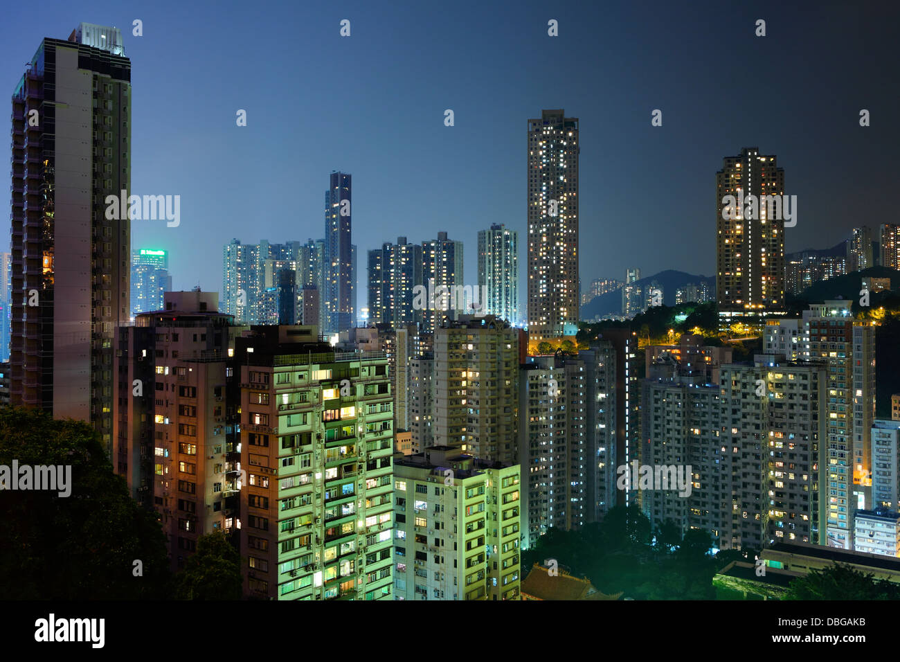 Hong Kong with crowded buildings at night Stock Photo - Alamy