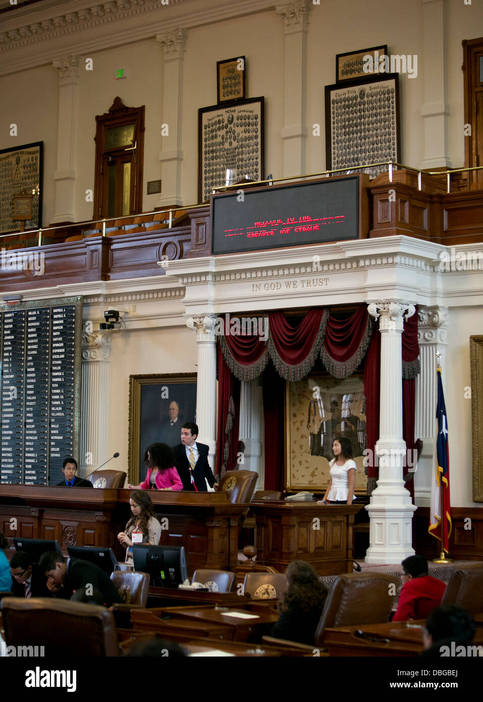 High school students participate in a mock legislative session at the Texas State Capitol in Austin, Texas. Stock Photo