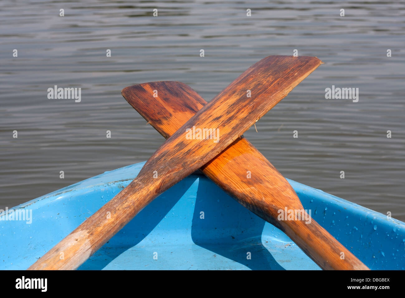 Oar on the boat on the lake holiday background concept Stock Photo