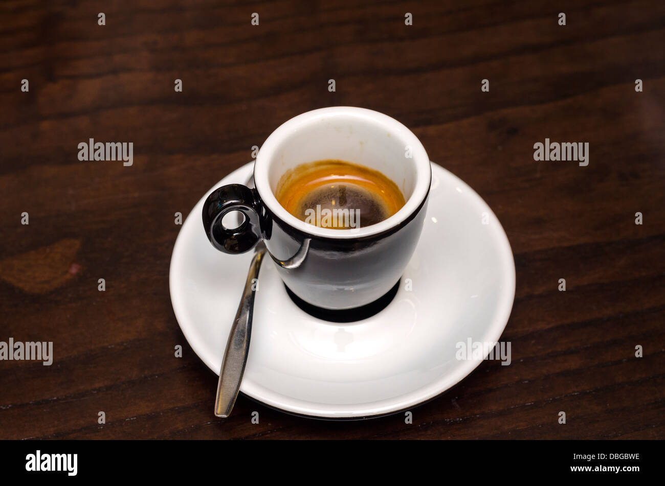 with black coffee cup and spoon Stock Photo