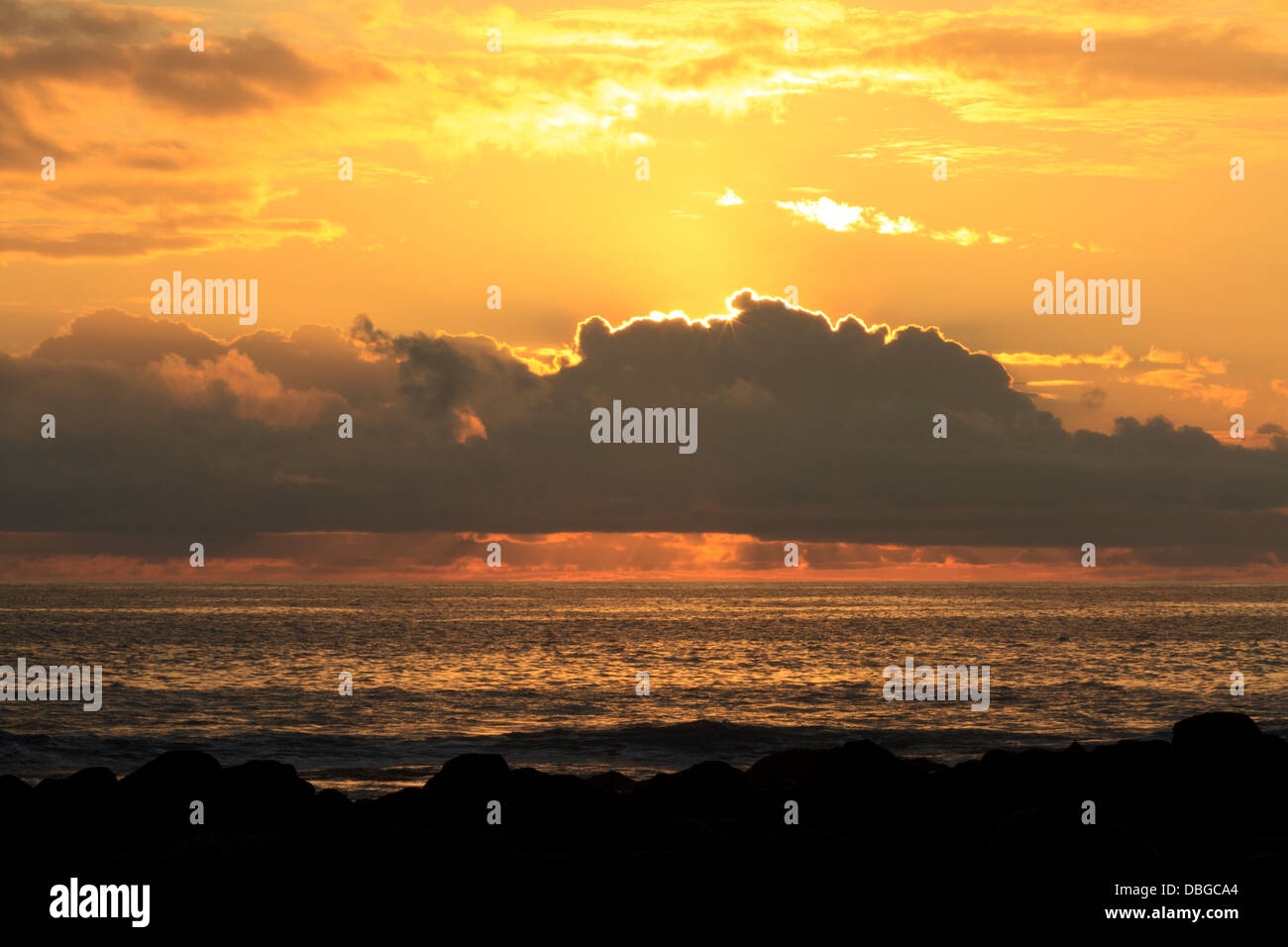 Sunset, La Loberia, Beach, San Cristobal Island, Galapagos Islands, Ecuador Stock Photo