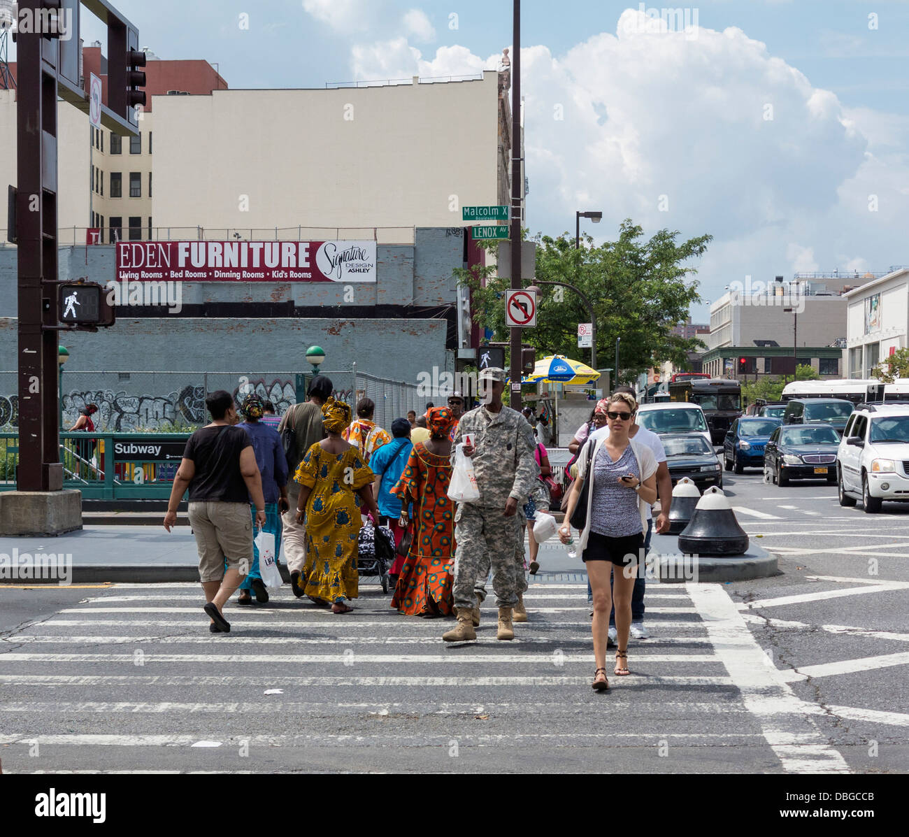 Harlem street scene, NYC Stock Photo