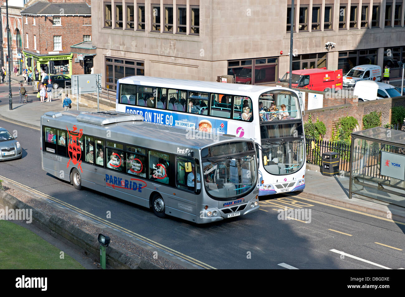 Two buses in Station Road, York, UK Stock Photo Alamy