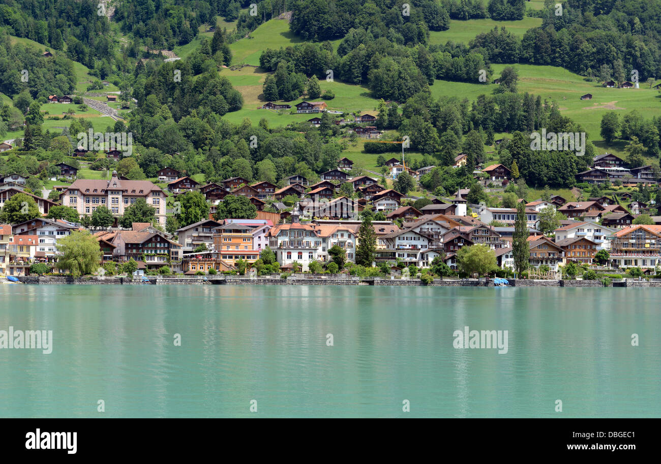 Lake Brienz is a lake in the Canon Berne in Switzerland, here with Brienz village Stock Photo