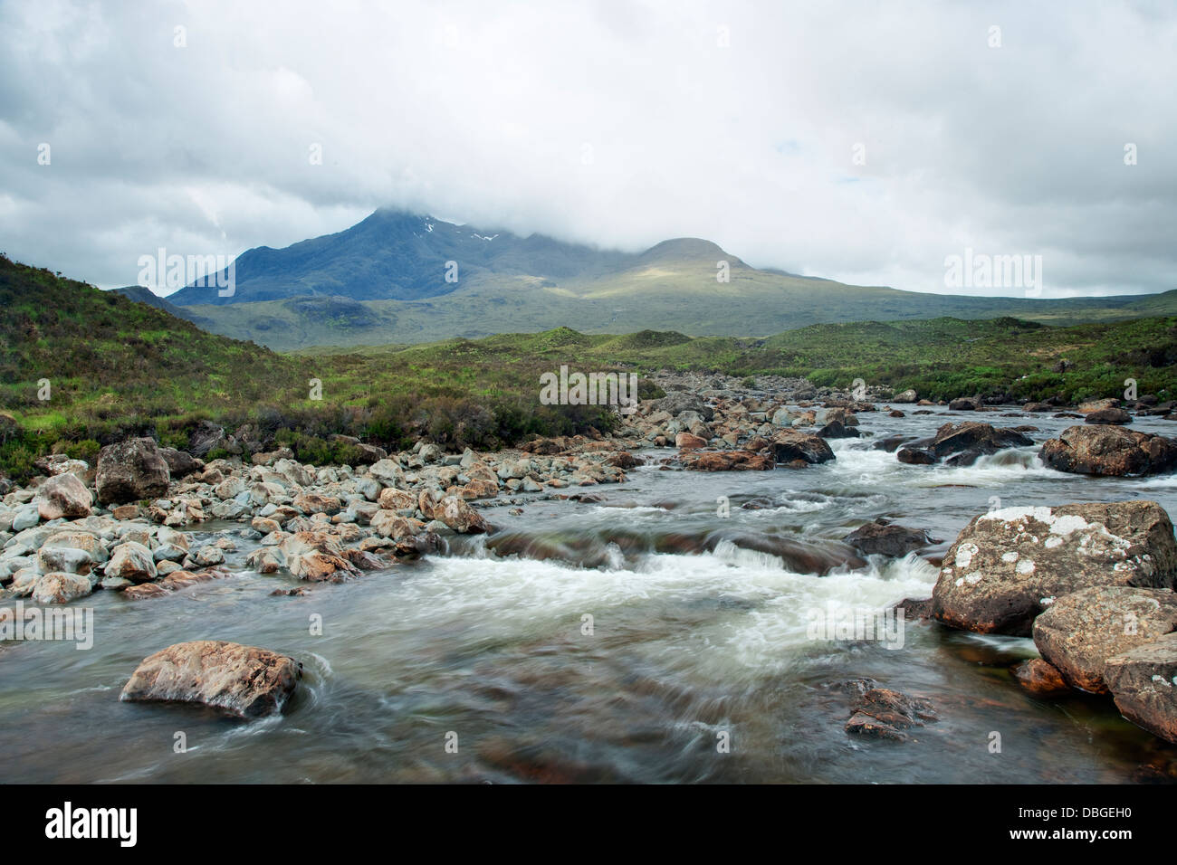Cuillin mountain Sgurr nan Gillean from Glen Sligachan Isle of Skye, Inner Hebrides Scotland, UK LA006326 Stock Photo