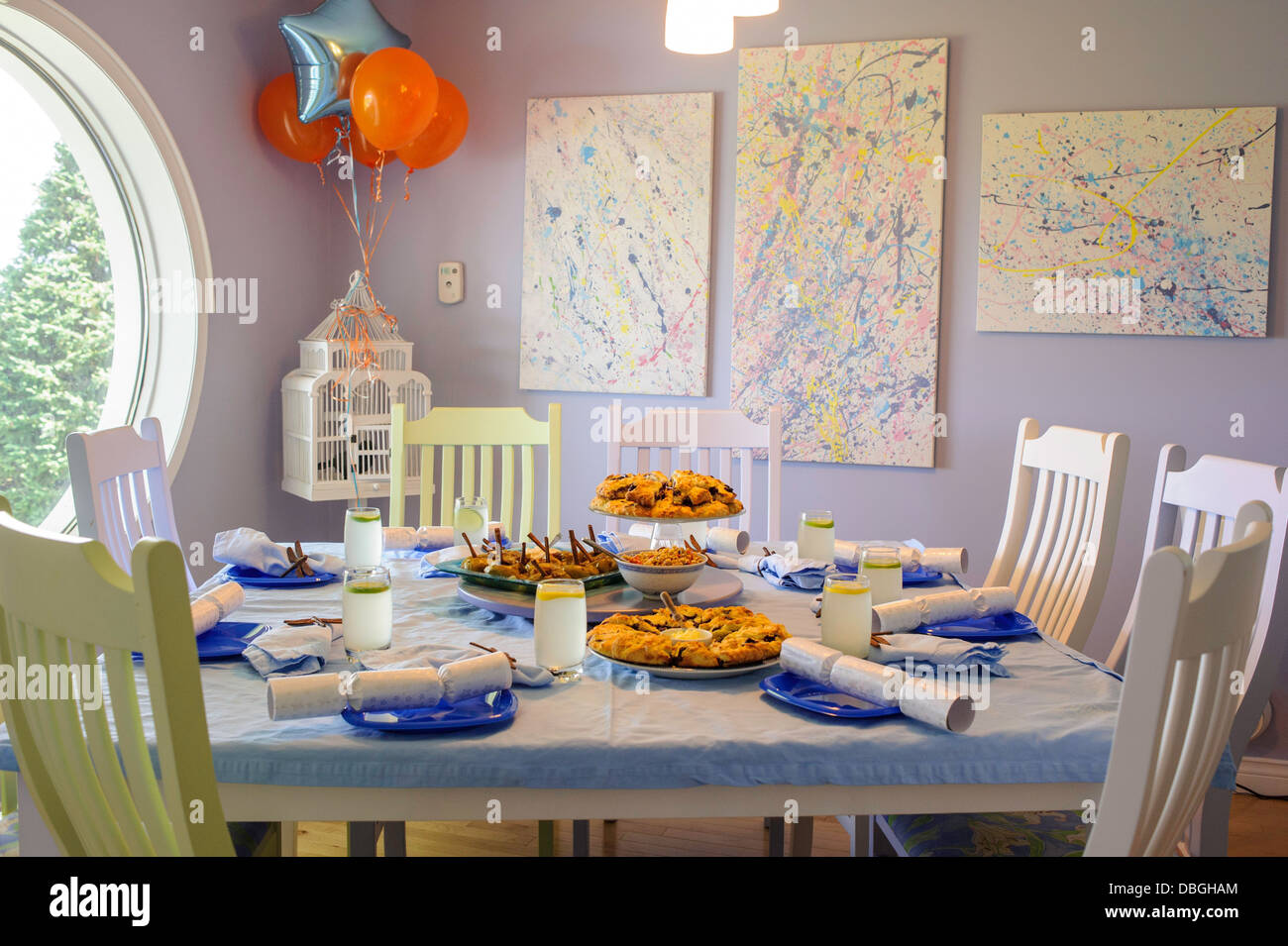 table set for one year old's birthday party Stock Photo Alamy