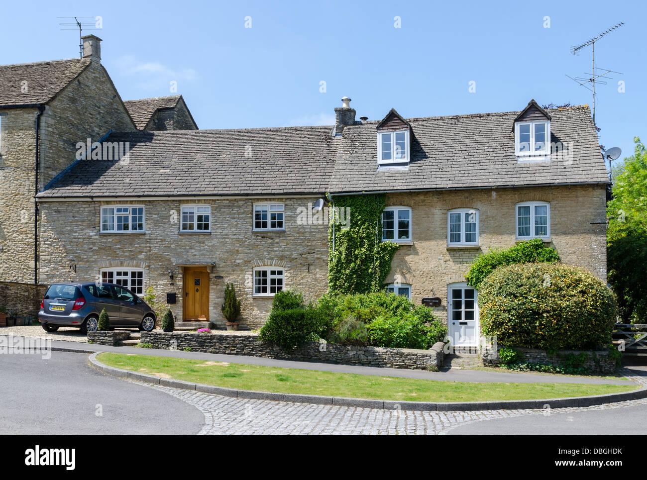 Smart houses on Gumstool Hill in the Cotswold town of Tetbury Stock