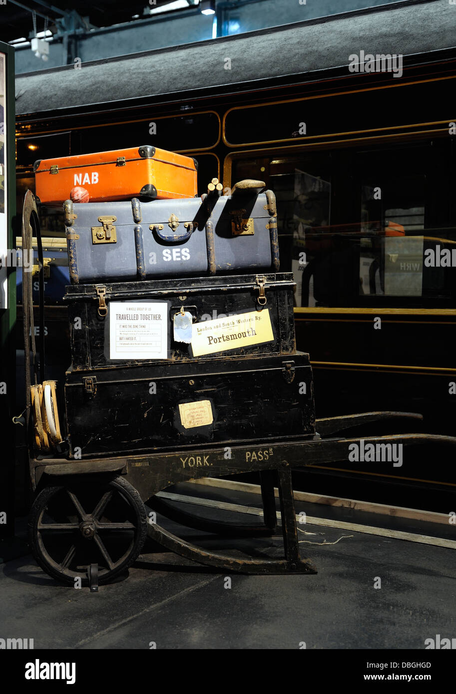 Old travel luggage cart in The National Railway museum York England uk Stock Photo