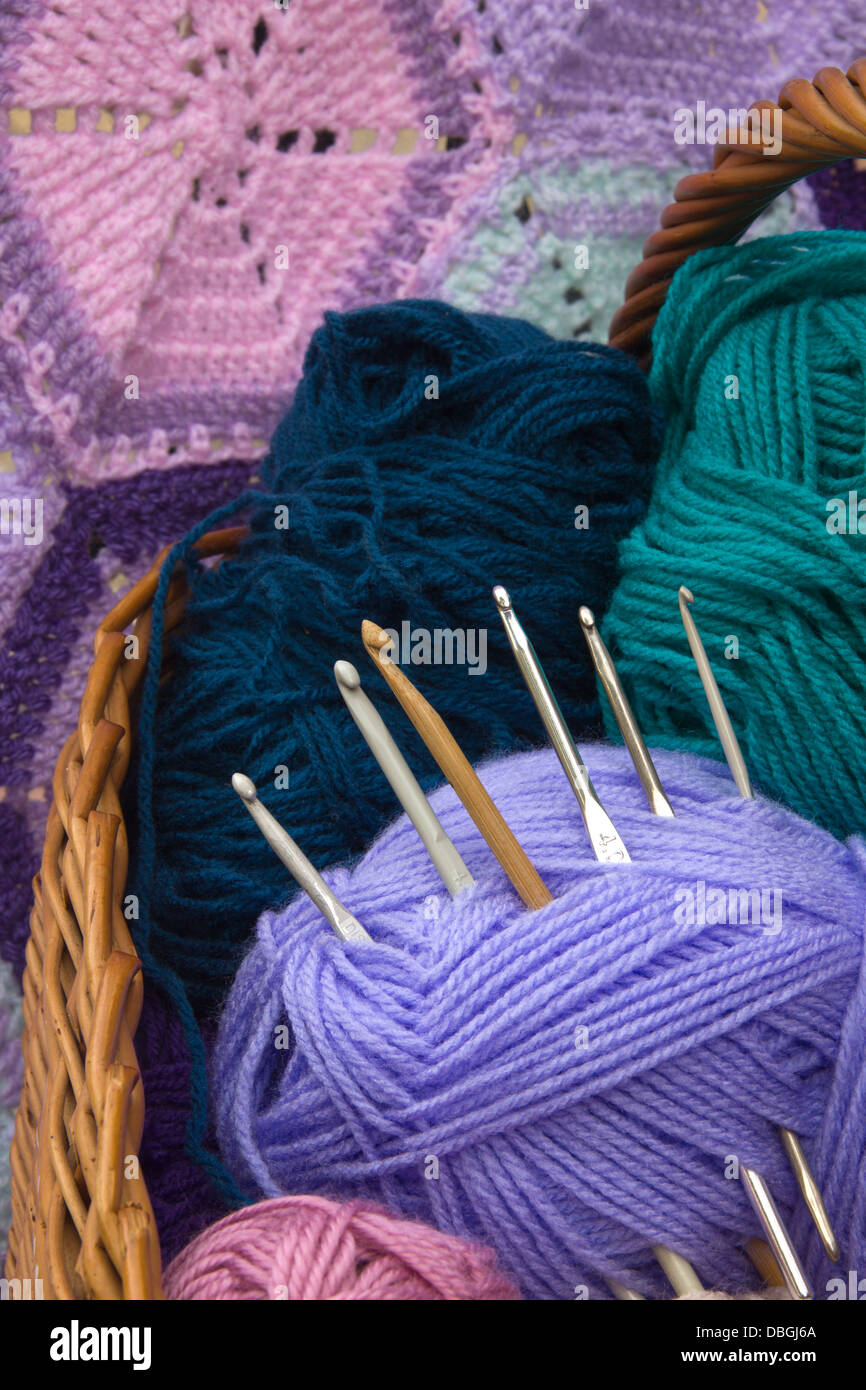 Crochet Work and Crochet Hooks Stock Photo