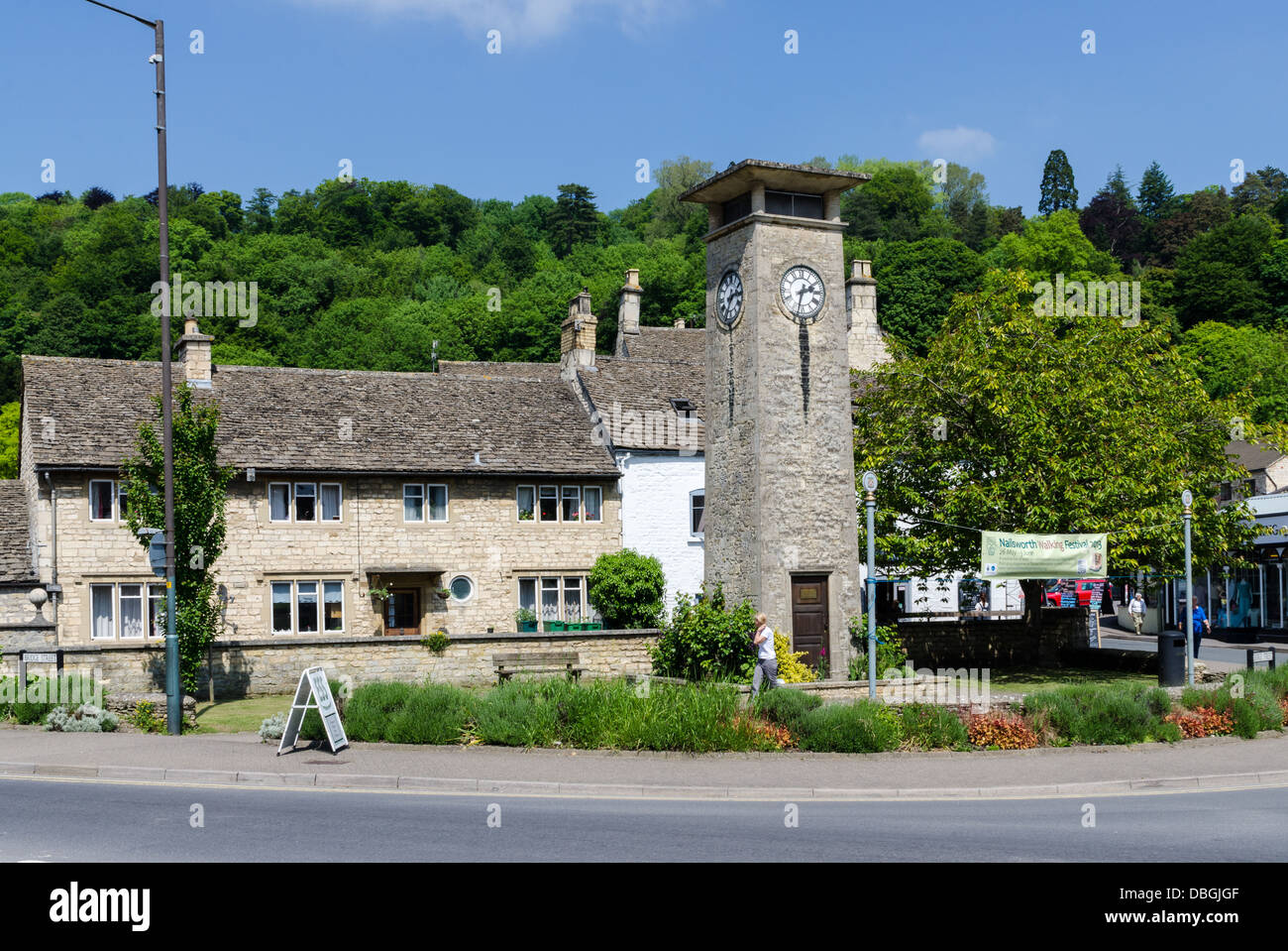 Clock tower in the centre of the Cotswold town of Nailsworth Stock