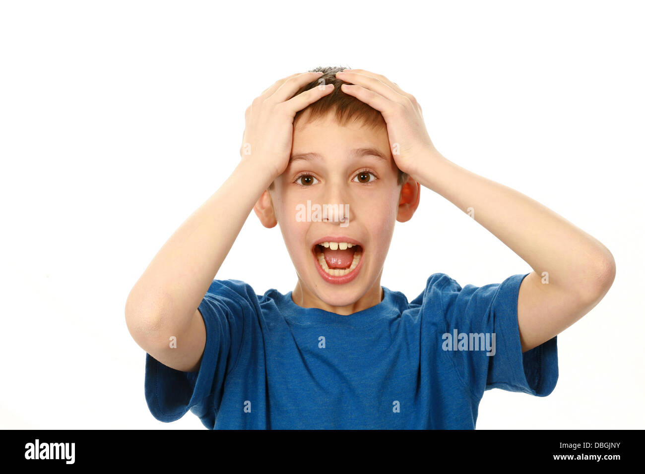 portrait of surprised boy isolated on white Stock Photo