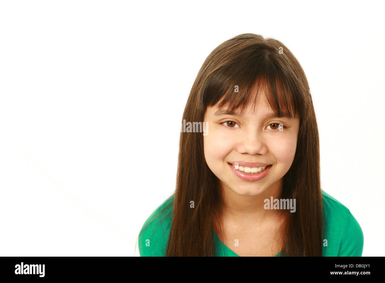 portrait of smiling Filipino girl isolated on white Stock Photo