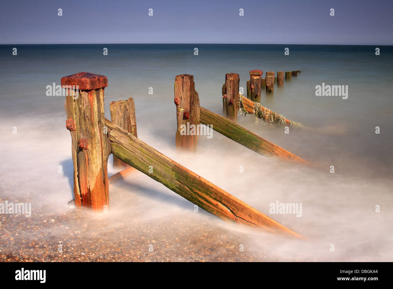 Wooden sea defences at Spurn Point in East Yorkshire Stock Photo