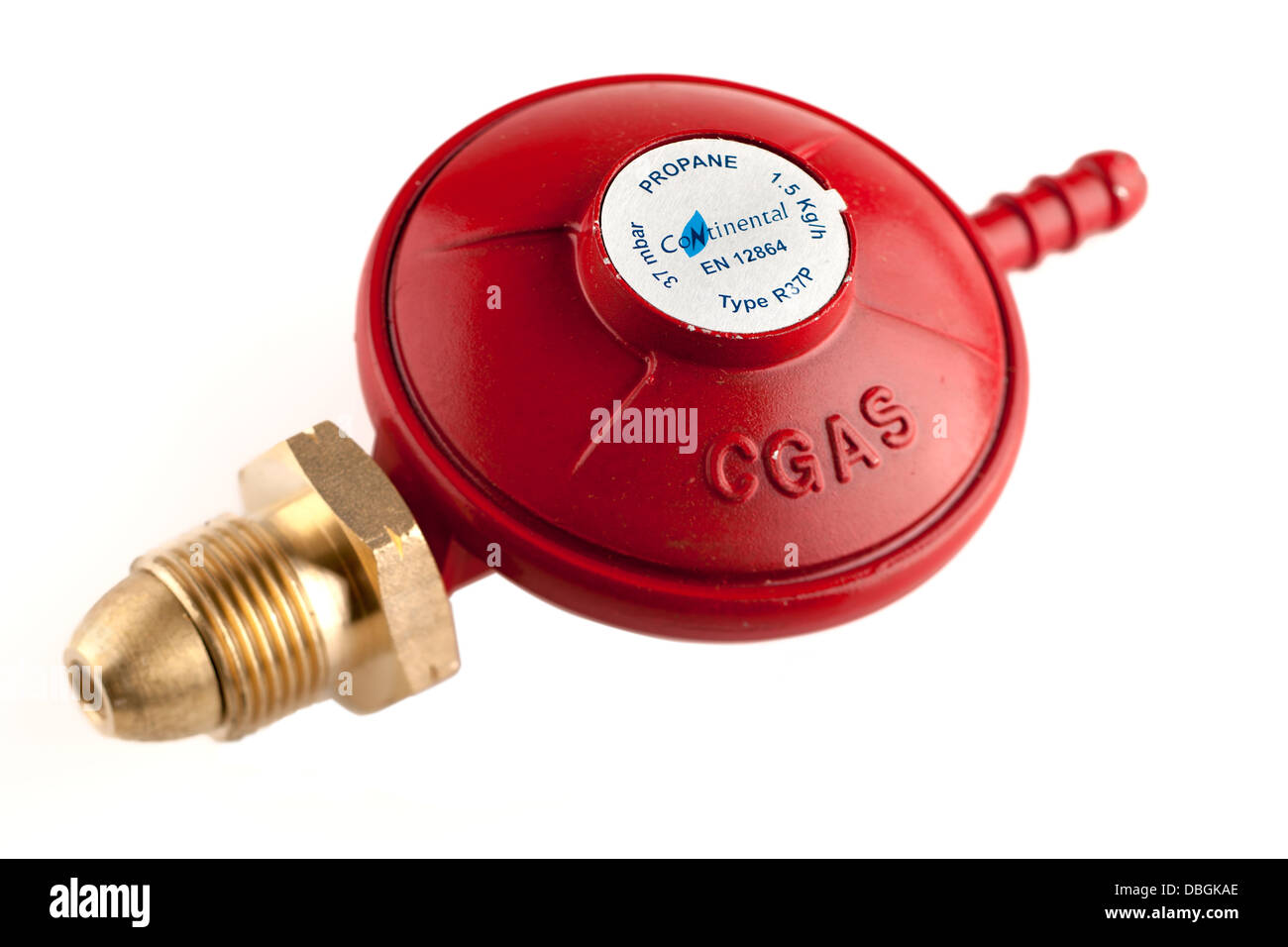 Red propane gas governor 37 millibar type R37P Stock Photo